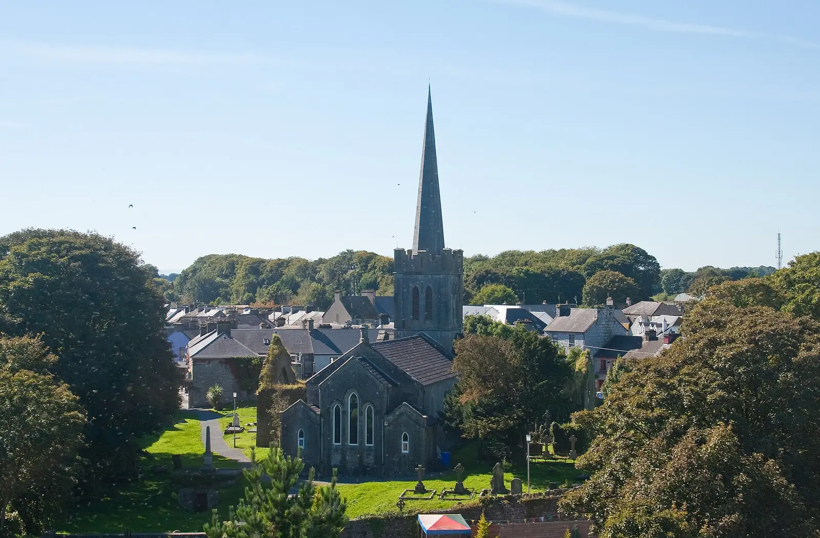 Athenry, County Galway, Ireland St. Mary's Parish Church and town as seen from Athenry castle, looking…