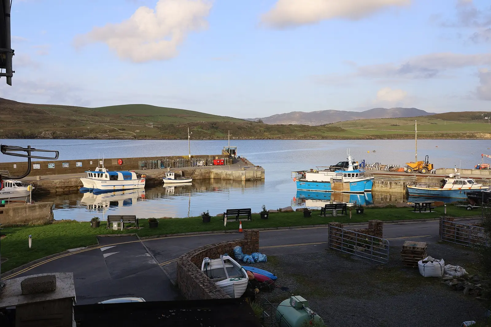 Cleggan harbour and bay with fishing boats