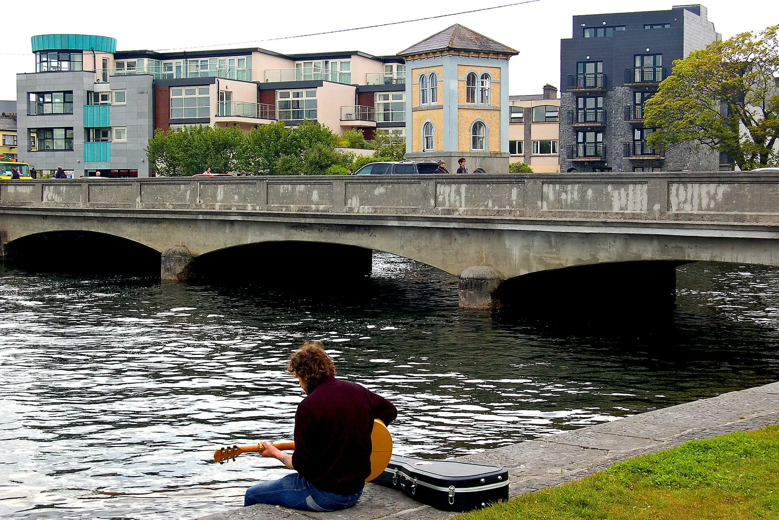 Galway - Musician, River Corrib, Wolfe Tone Bridge