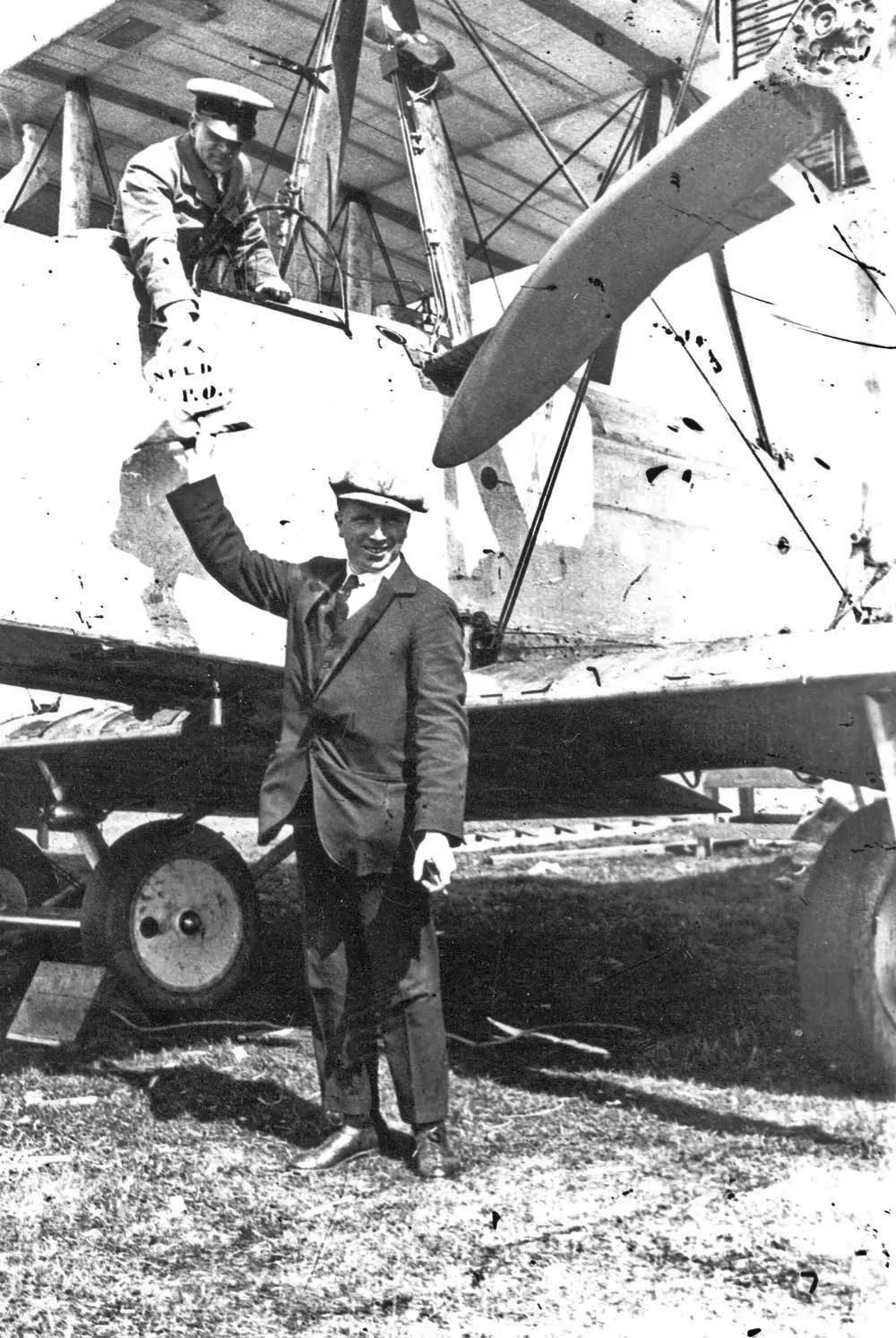 Alcock and Brown taking on mail on Vickers Vimy, June 14, 1919. CNS Photo 0504001