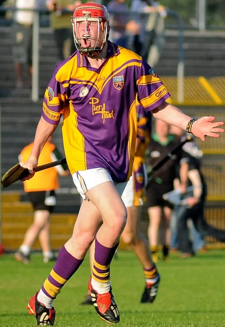 Conor Whelan celebrating his goal for Kinvara against Castlegar in the 2013 Galway Senior Hurling Championship at Athenry