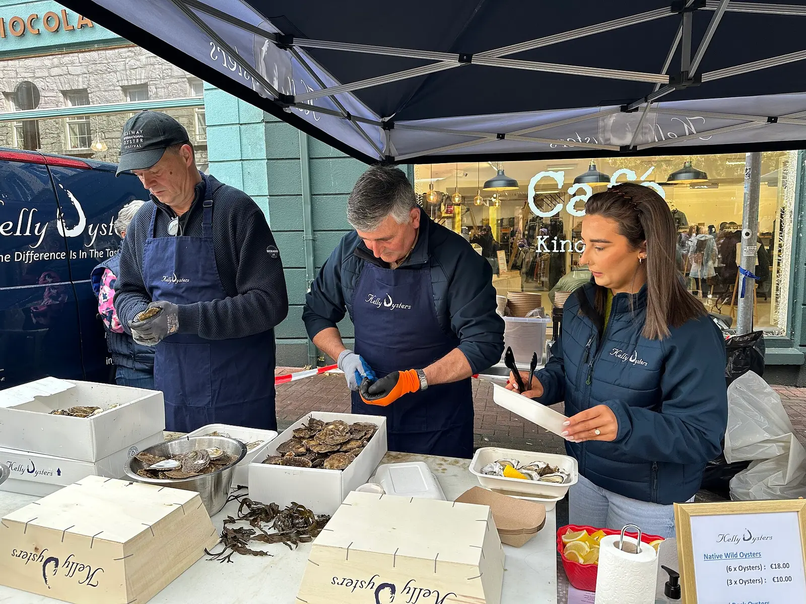 A stall selling Galway native flat oysters in Galway International Oyster and Seafood Festival 2025