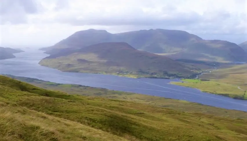 Mweelrea & Ben Lugmore as seen from across Killary Harbour from the massif of Leenane Hill, Connemara, Ireland