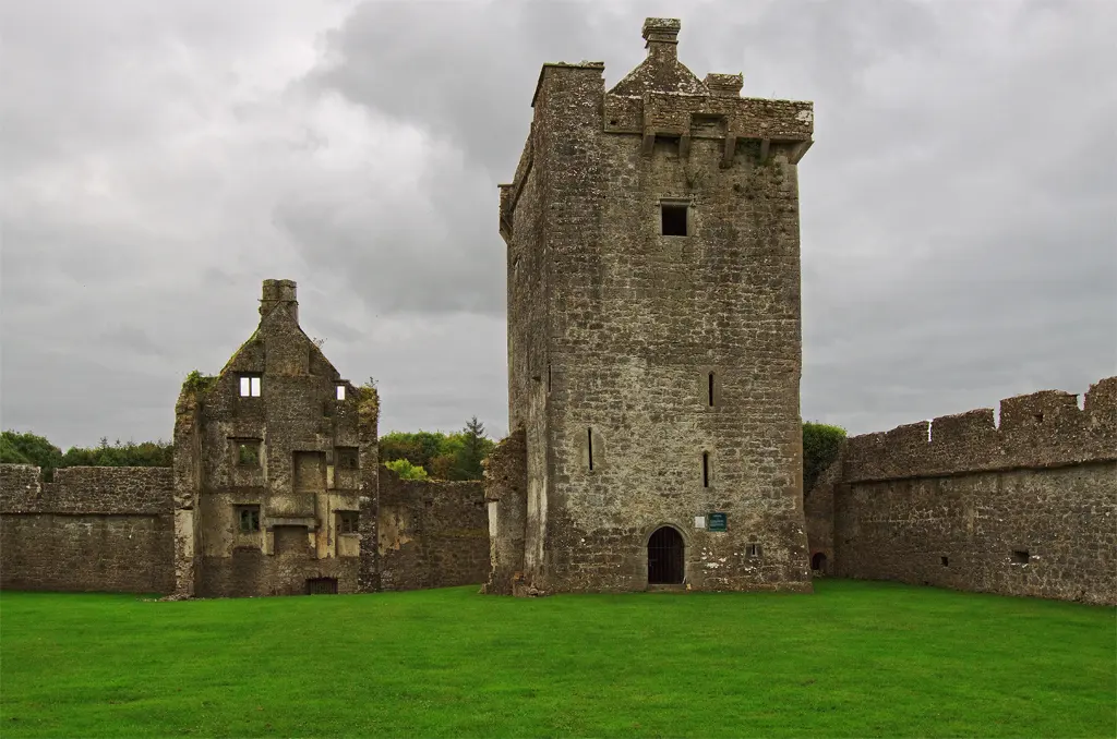 Castles of Connacht: Pallas, Galway. This fine early C16 tower now under the care of the state was built by the Burkes and later held by the Nugents. Standing n