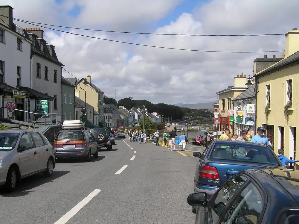 Main street of Roundstone (the R341 road) in Co Galway, Ireland on 15th Aug 2009