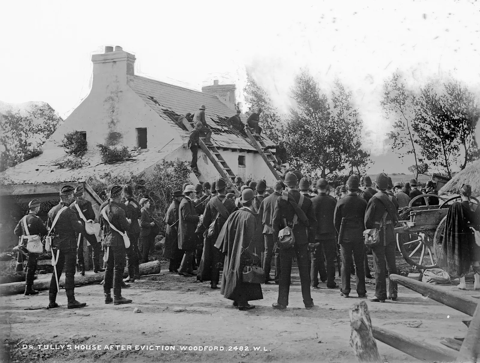 An eviction on the land of the Marquis of Clanricarde at Woodford, Co.Galway. Farmer and boatbuilder,…